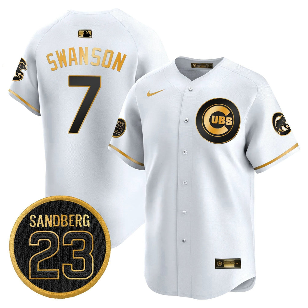 Dansby Swanson Jersey #7 Chicago Cubs Ryne Sandberg Tribute Stitched White Gold by My Store