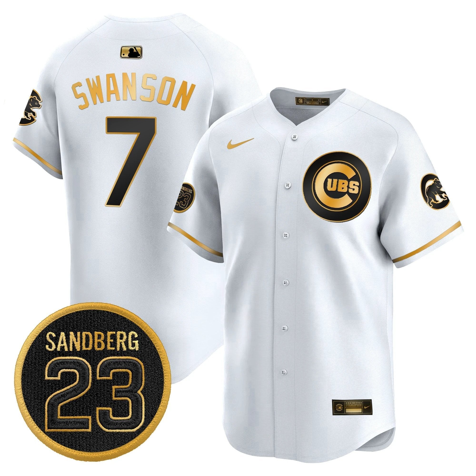 Dansby Swanson Jersey #7 Chicago Cubs Ryne Sandberg Tribute Stitched White Gold by My Store