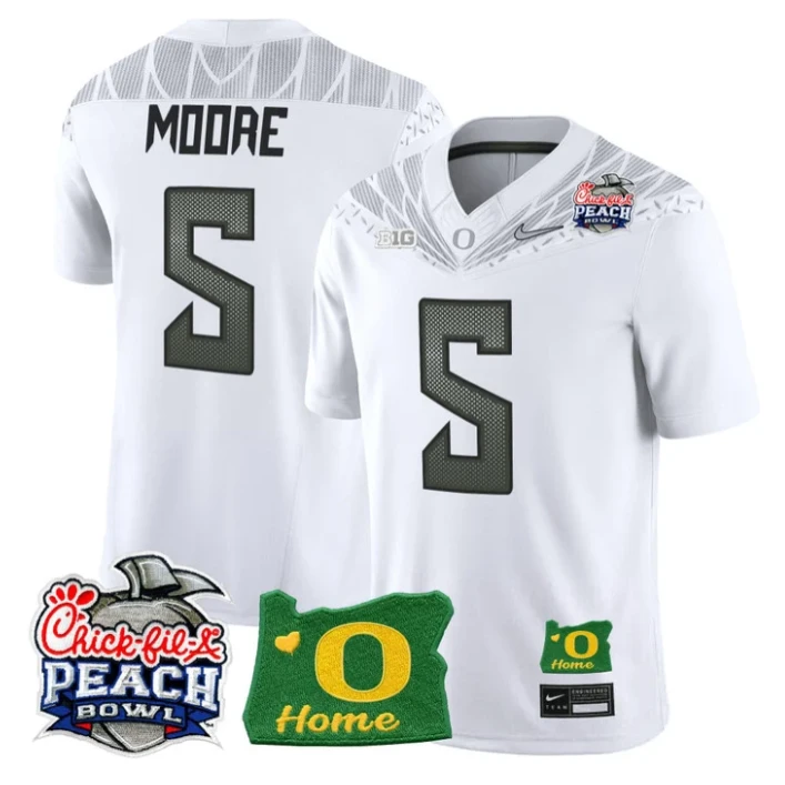 Dante Moore Jersey #5 Oregon Ducks 2026 Peach Bowl Oregon State Stitched White by My Store NCAA Football Jerseys