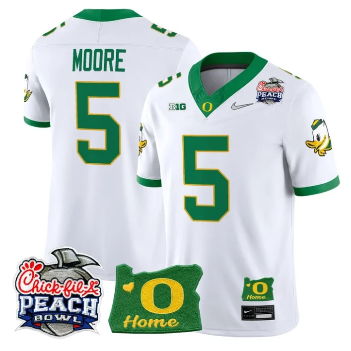 Dante Moore Jersey #5 Oregon Ducks 2026 Peach Bowl Oregon State Stitched White Alternate by My Store NCAA Football Jerseys