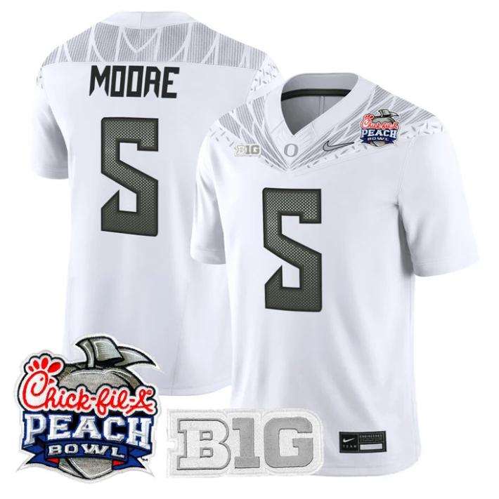Dante Moore Jersey #5 Oregon Ducks 2026 Peach Bowl Patch Stitched White by NCAA Football Jersey