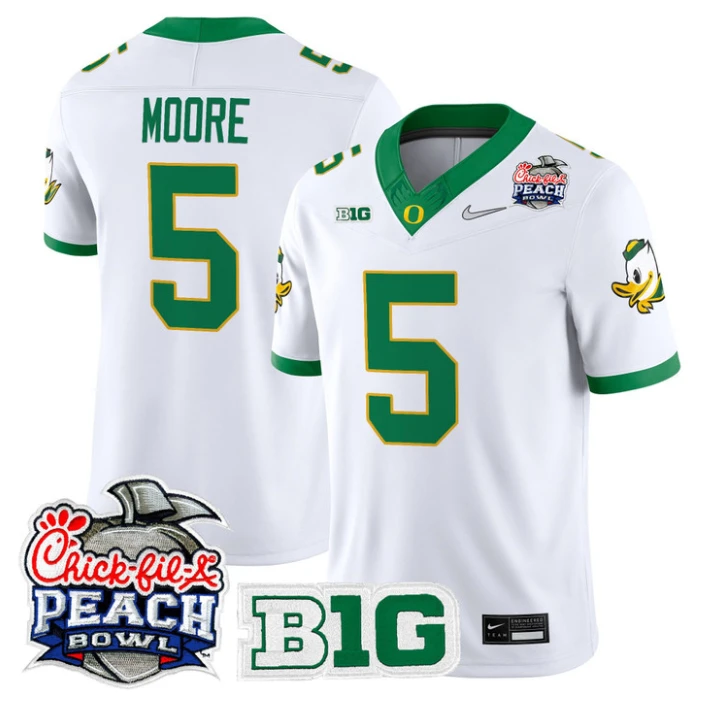 Dante Moore Jersey #5 Oregon Ducks 2026 Peach Bowl Patch Stitched White Alternate by NCAA Football Jersey