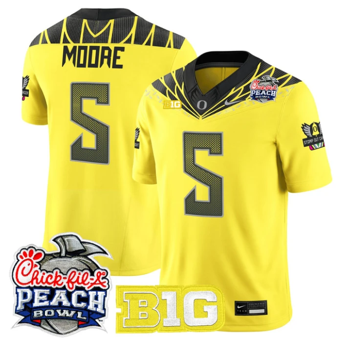 Dante Moore Jersey #5 Oregon Ducks 2026 Peach Bowl Patch Stitched Yellow by NCAA Football Jersey