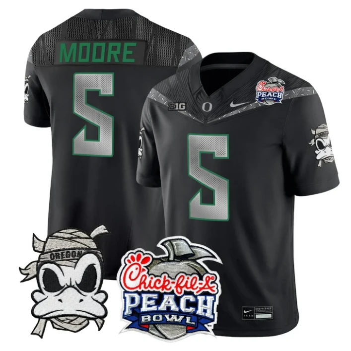 Dante Moore Jersey #5 Oregon Ducks Mummy Duck 2026 Peach Bowl Stitched Black by My Store NCAA Football Jerseys