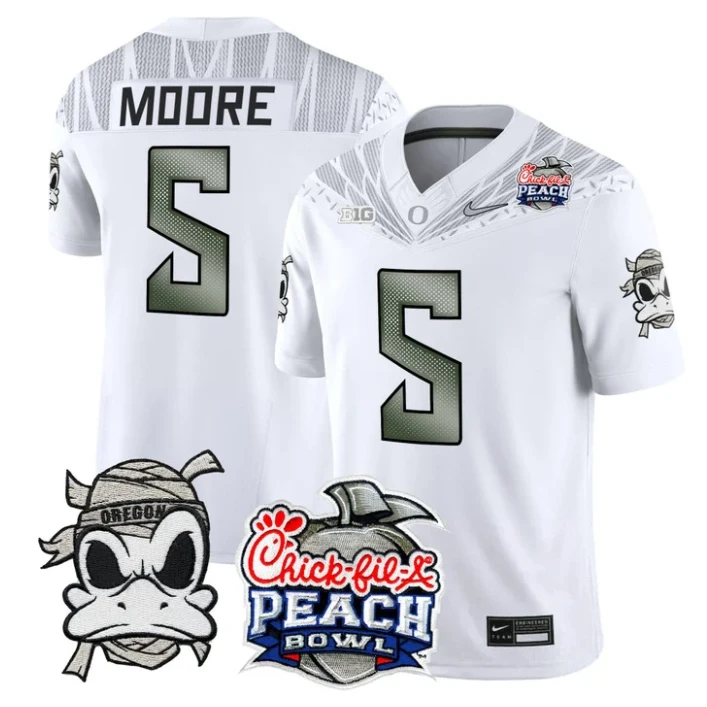 Dante Moore Jersey #5 Oregon Ducks Mummy Duck 2026 Peach Bowl Stitched White by My Store NCAA Football Jerseys