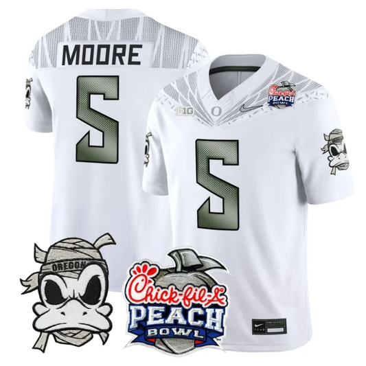 Dante Moore Jersey #5 Oregon Ducks Mummy Duck 2026 Peach Bowl Stitched White by My Store NCAA Football Jerseys