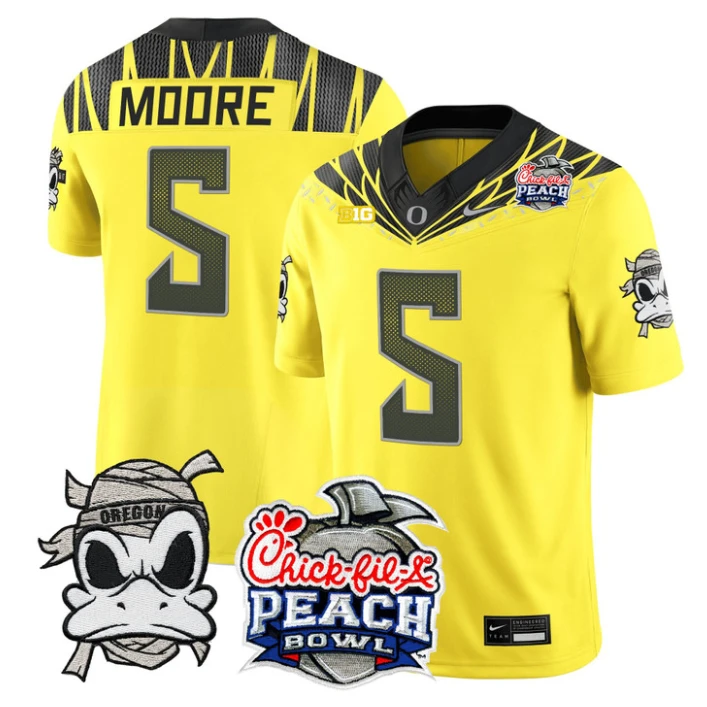 Dante Moore Jersey #5 Oregon Ducks Mummy Duck 2026 Peach Bowl Stitched Yellow by My Store NCAA Football Jerseys