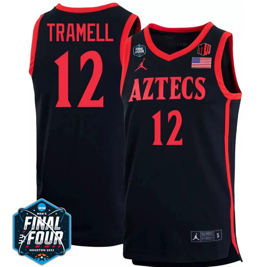 Darrion Trammell Jersey San Diego State Aztecs College Basketball 2023 NCAA Final Four Black #12 by My store basketball