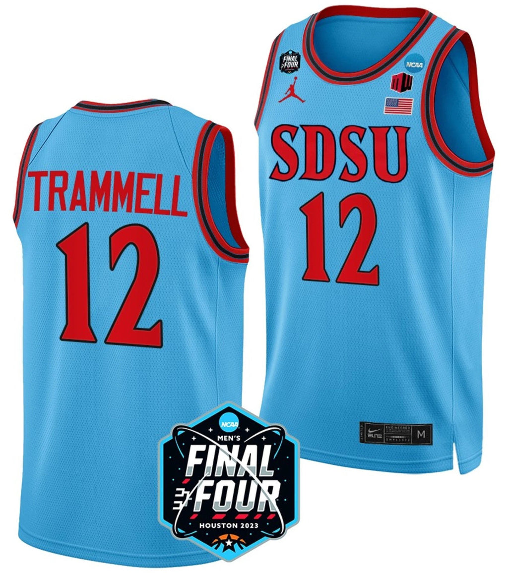 Darrion Trammell Jersey San Diego State Aztecs College Basketball 2023 NCAA Final Four Blue #12 by My store basketball