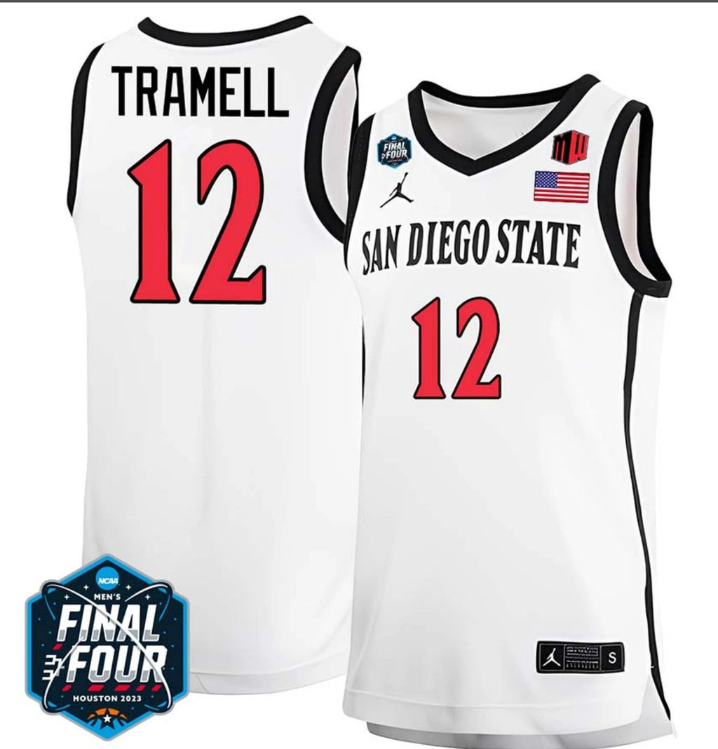 Darrion Trammell Jersey San Diego State Aztecs College Basketball 2023 NCAA Final Four White #12 by My store basketball