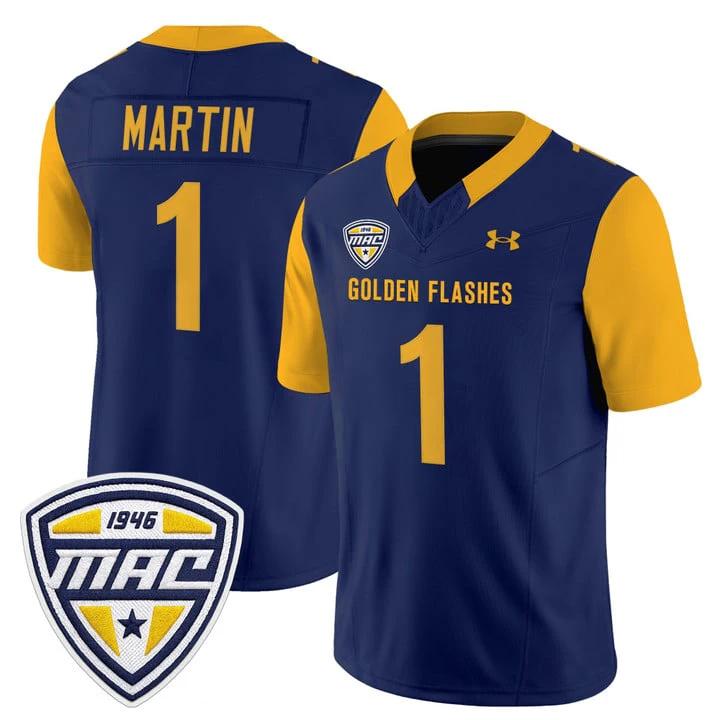 Dashawn Martin Jersey #1 Kent State Golden Flashes 2025 Stitched Navy by NCAA Football Jersey