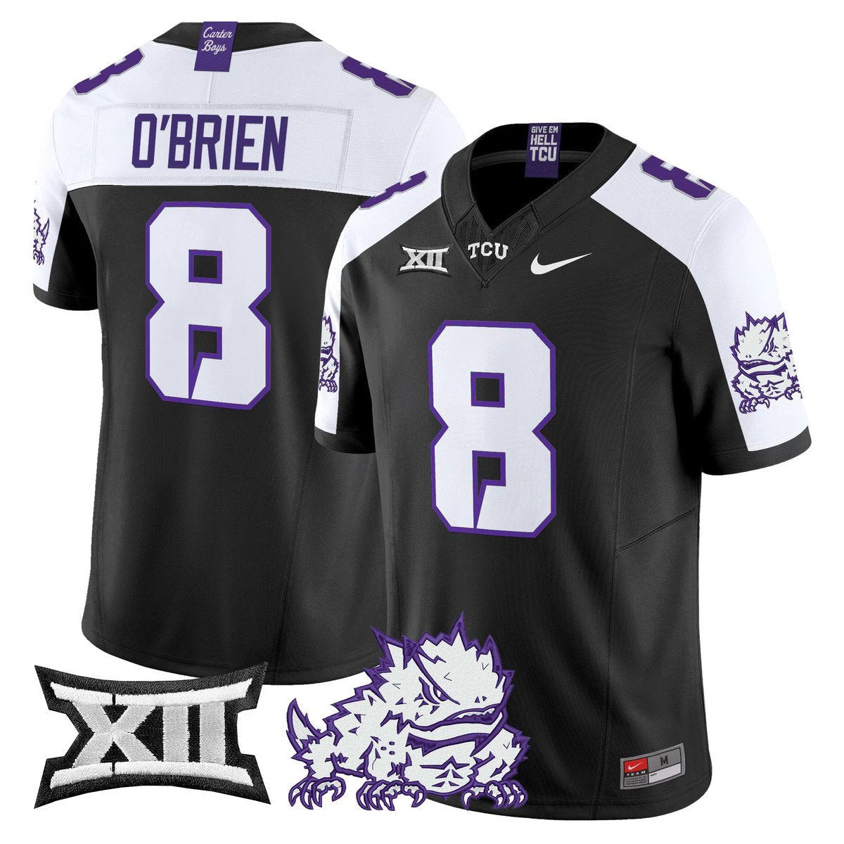 Davey O'Brien Jersey #8 TCU Horned Frogs 2025 Vapor Limited Stitched Black Alter by My Store NCAA Football Jerseys