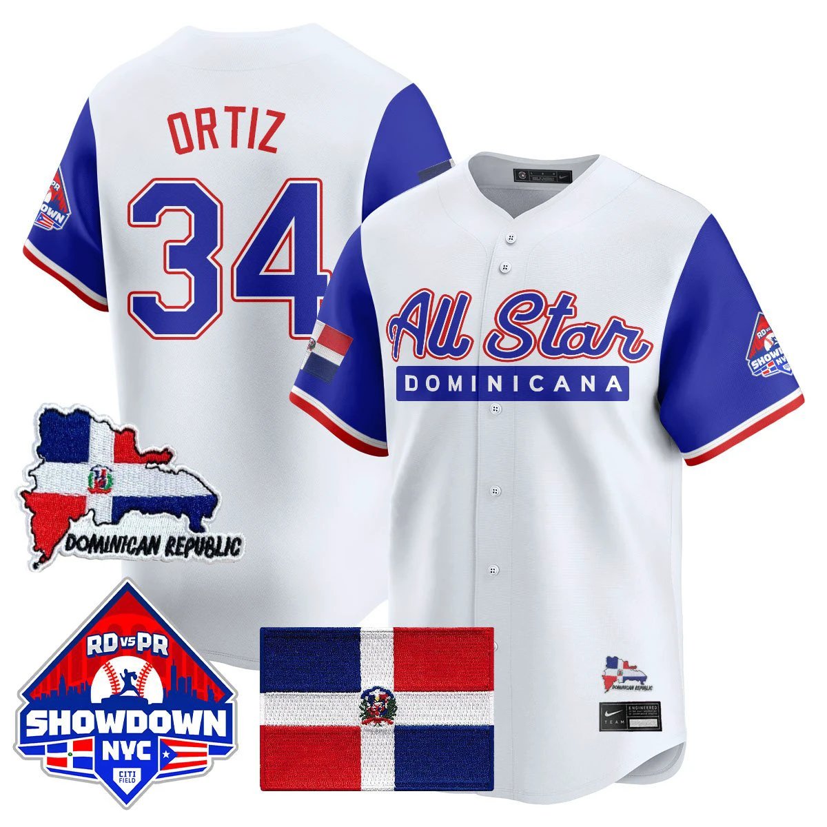 David Ortiz Jersey #34 Dominican Republic Baseball All-Star 2025 Blue Sleeves by My Store