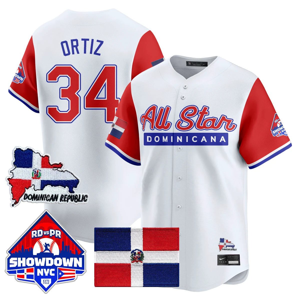 David Ortiz Jersey #34 Dominican Republic Baseball All-Star 2025 Red Sleeves by My Store