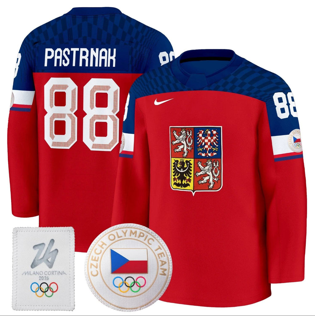 David Pastrnak Jersey #88 Czechia Olympic 2026 Premium Hockey Stitched Red by Hockey David