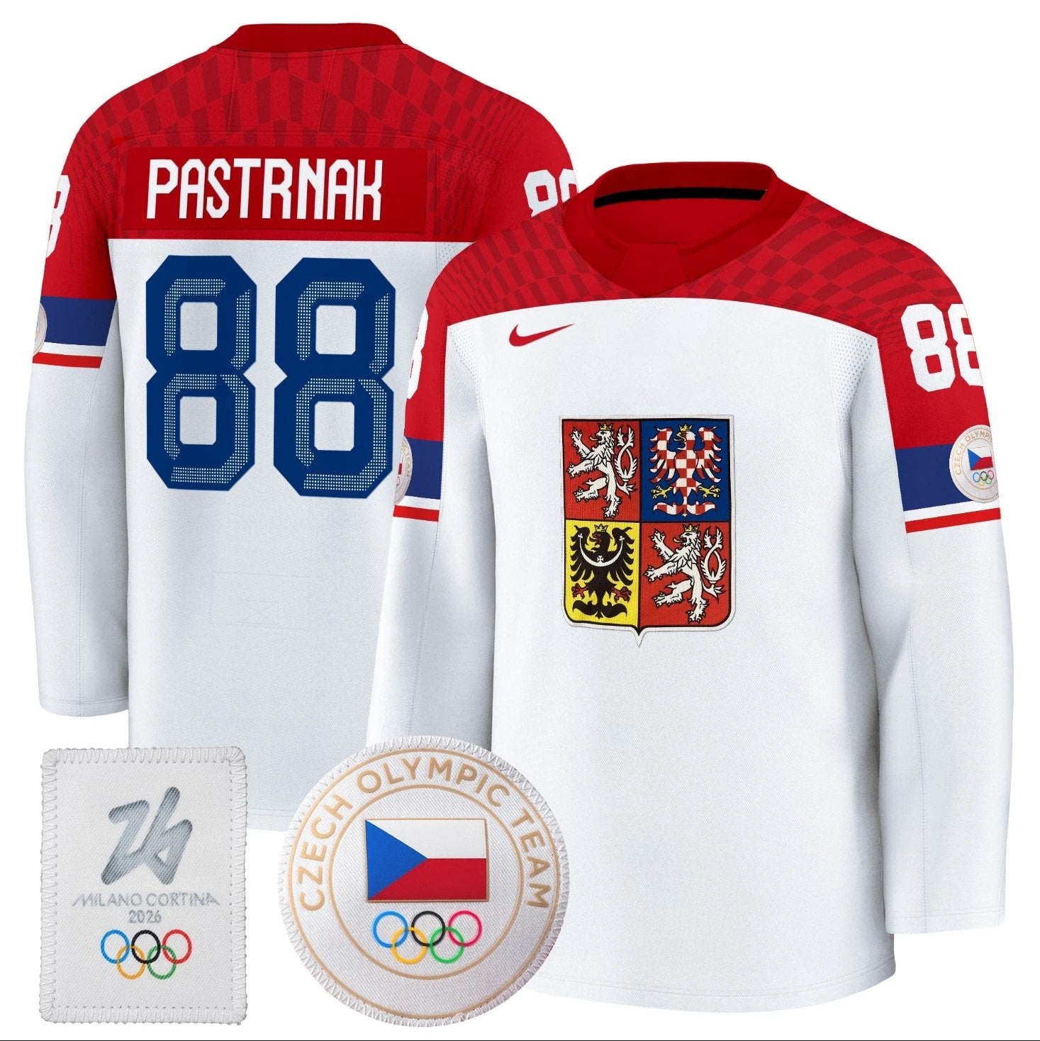 David Pastrnak Jersey #88 Czechia Olympic 2026 Premium Hockey Stitched White by Hockey David