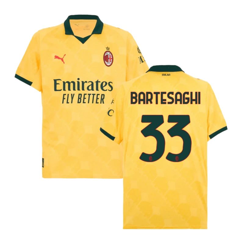 Davide Bartesaghi #33 AC Milan 2025-26 Third Men Jersey – Yellow by Soccer Jersey