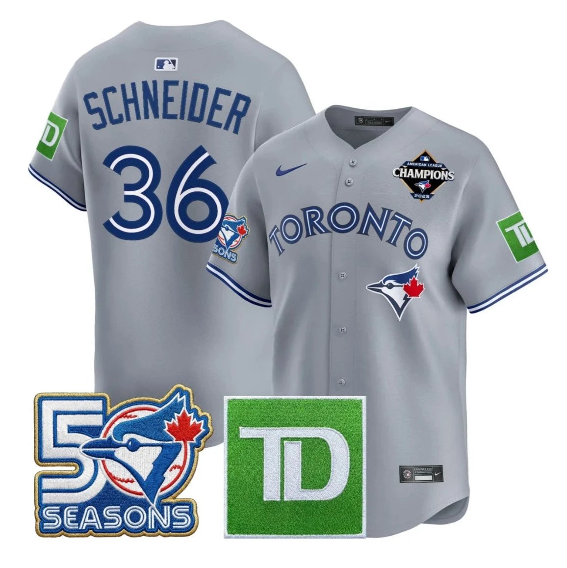 Davis Schneider #36 Toronto Blue Jays Grey Jersey - All Stitched by My Store