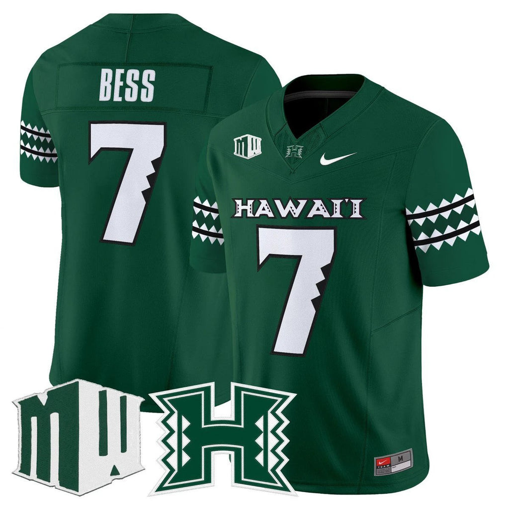 Davone Bess Jersey #7 Hawai'i Rainbow Warriors 2025 Vapor Stitched Green by My Store NCAA Football Jerseys