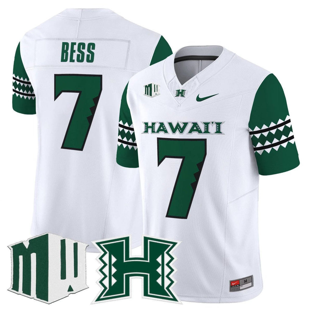 Davone Bess Jersey #7 Hawai'i Rainbow Warriors 2025 Vapor Stitched White by My Store NCAA Football Jerseys