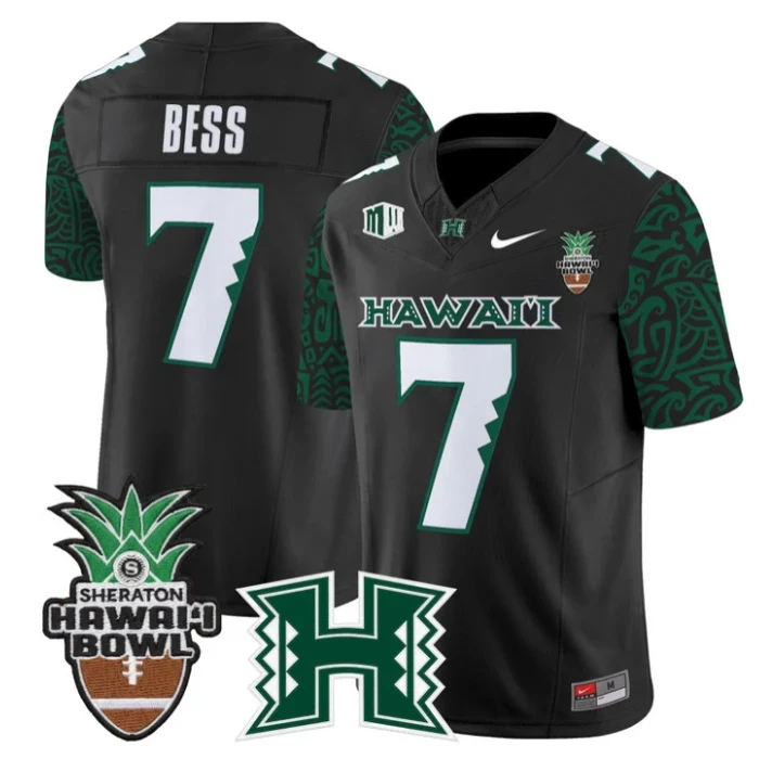 Davone Bess Jersey #7 Hawai'i Rainbow 2025 Hawai'i Bowl Stitched Black Limited by My Store NCAA Football Jerseys