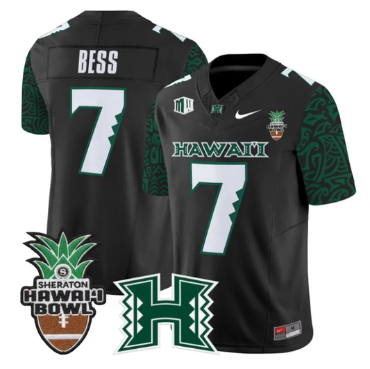 Davone Bess Jersey #7 Hawai'i Rainbow 2025 Hawai'i Bowl Stitched Black Limited by My Store NCAA Football Jerseys