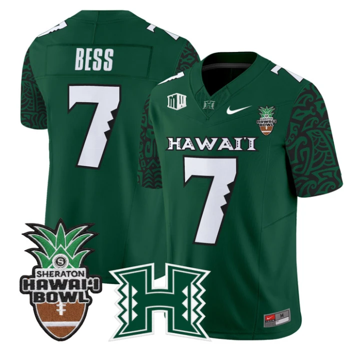 Davone Bess Jersey #7 Hawai'i Rainbow 2025 Hawai'i Bowl Stitched Black Limited by My Store NCAA Football Jerseys