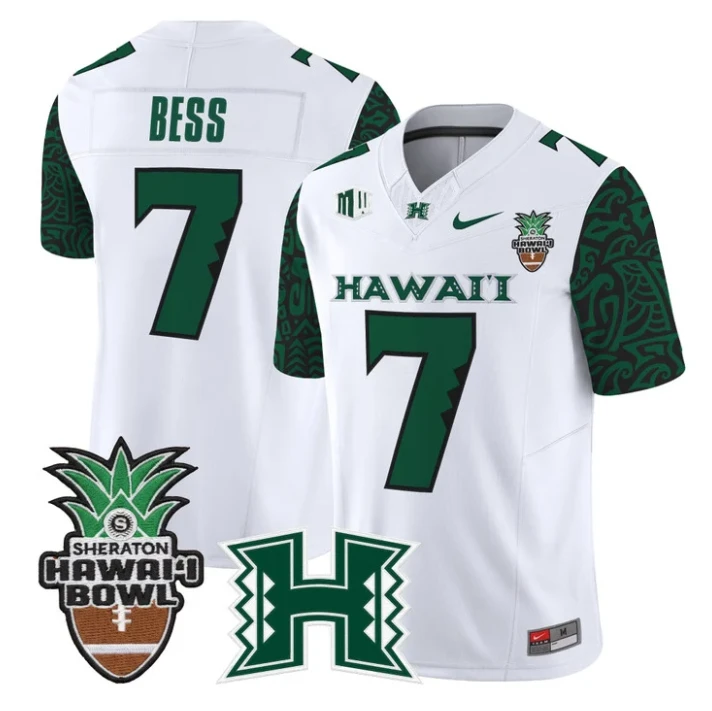 Davone Bess Jersey #7 Hawai'i Rainbow 2025 Hawai'i Bowl Stitched Black Limited by My Store NCAA Football Jerseys