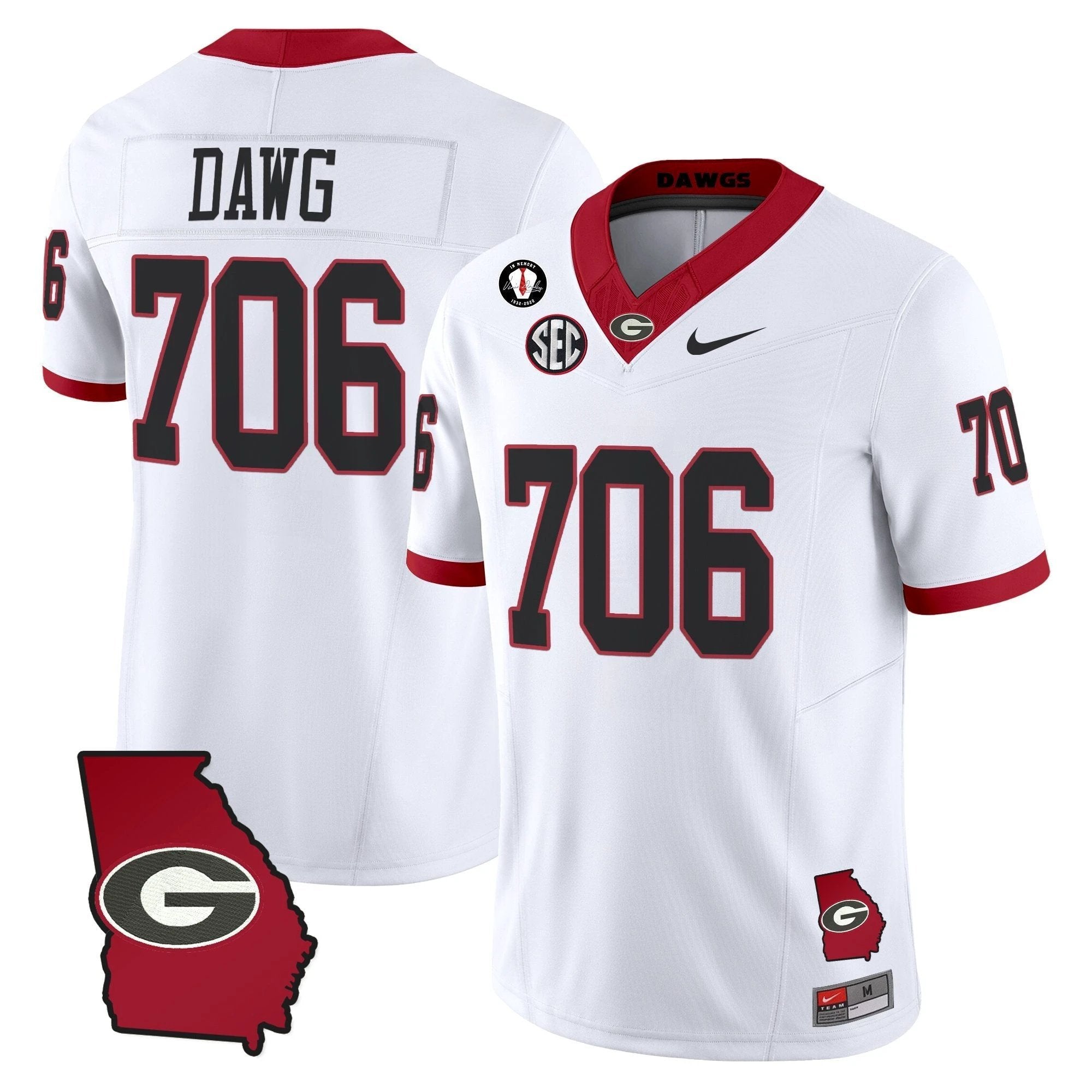 Dawg Jersey #706 Georgia Bulldogs 2025 Georgia Map, Vince Dooley Stitched White by My Store