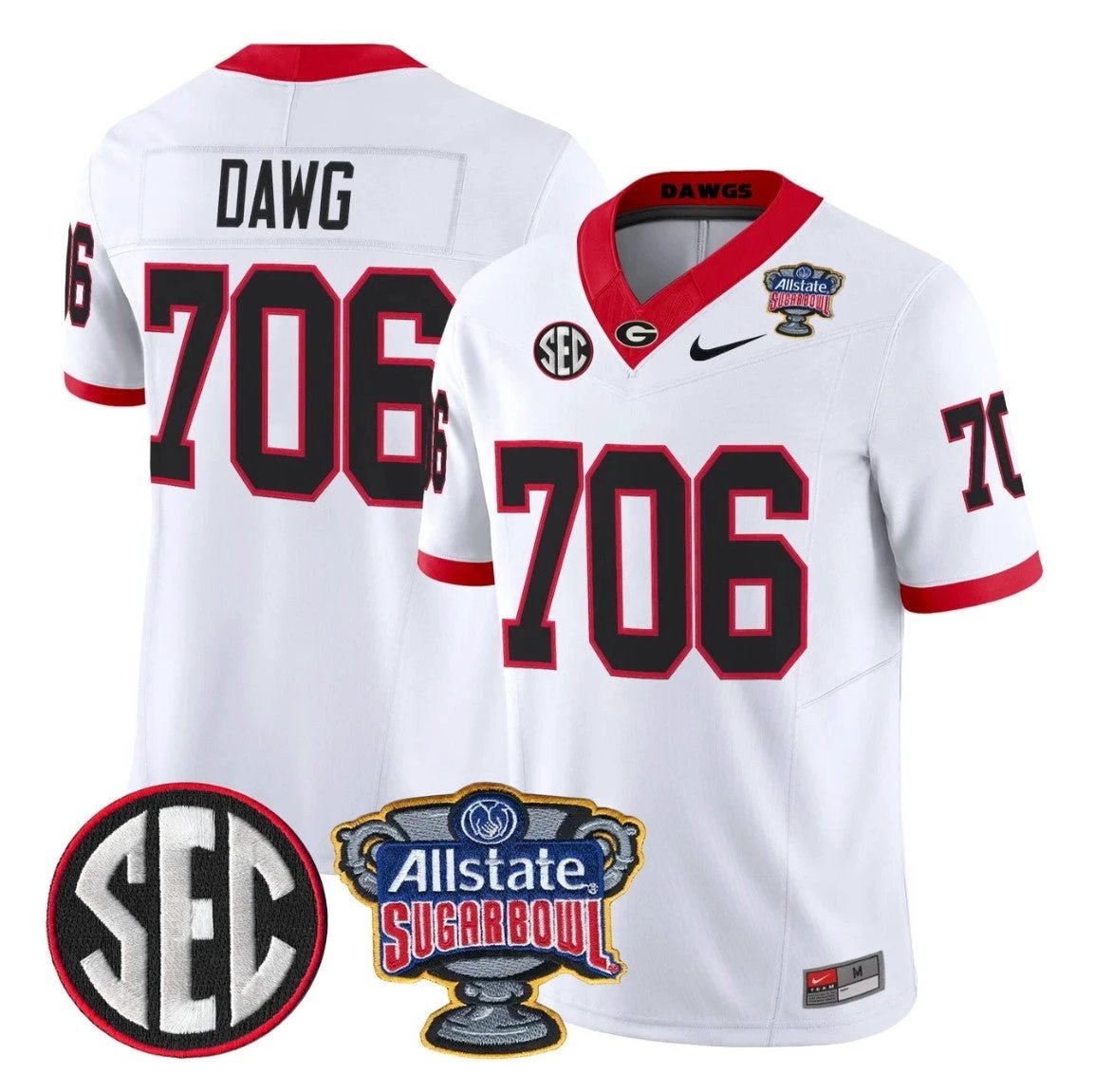 Dawg Jersey #706 Georgia Bulldogs Sugar Bowl Patch Limited Stitched by My Store NCAA Football Jerseys