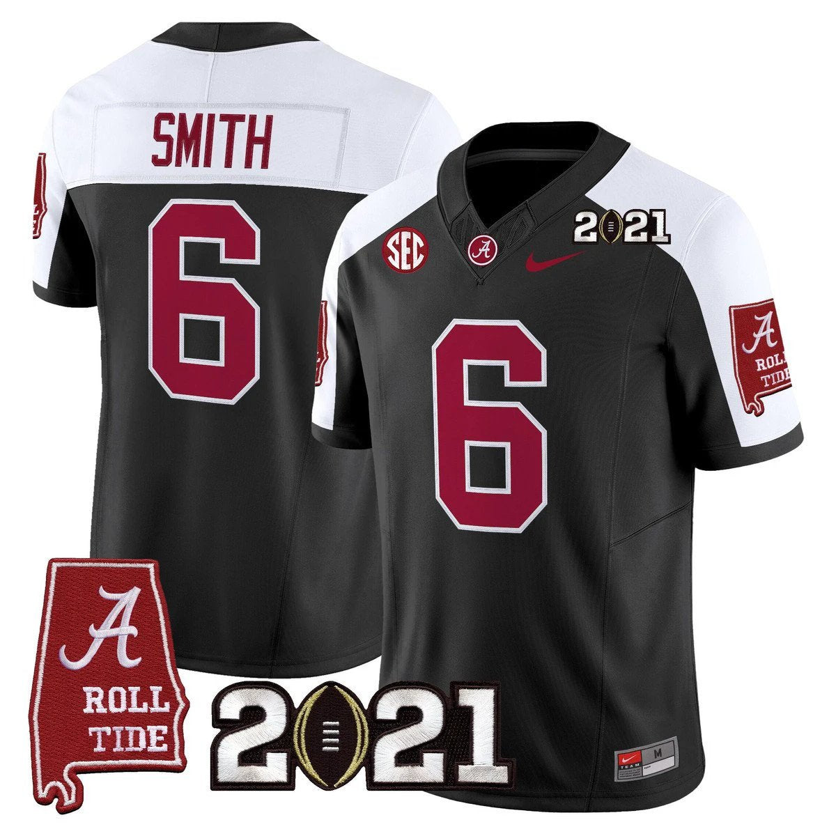 DeVonta Smith Jersey #6 Alabama 2021 CFP Championship Alabama Map Black Alter by My Store NCAA Football Jerseys