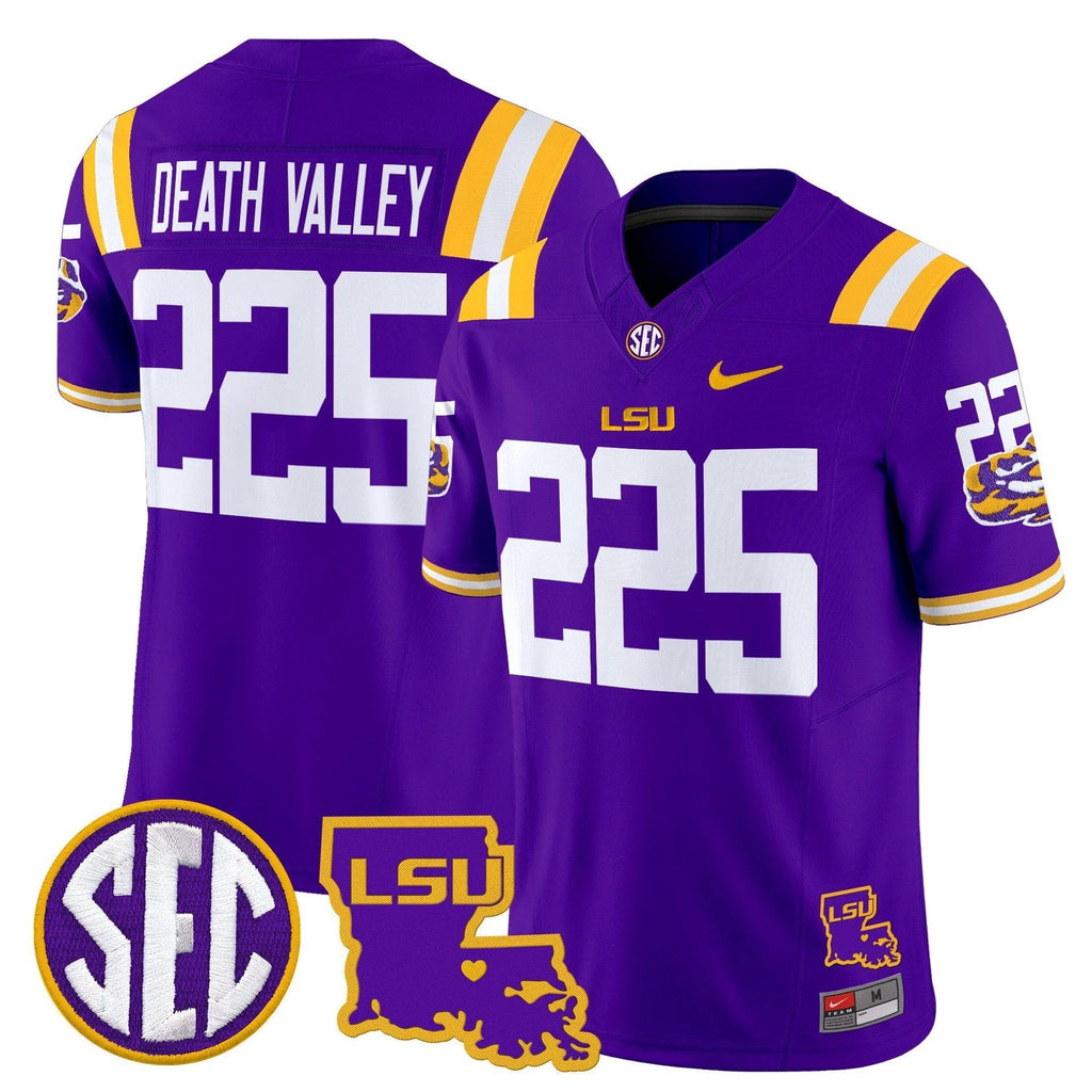 Death Valley Jersey #225 LSU Tigers 2025 Louisiana Patch Stitched Purple by My Store