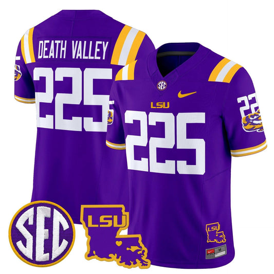 Death Valley Jersey #225 LSU Tigers 2025 Louisiana Patch Stitched Purple by My Store