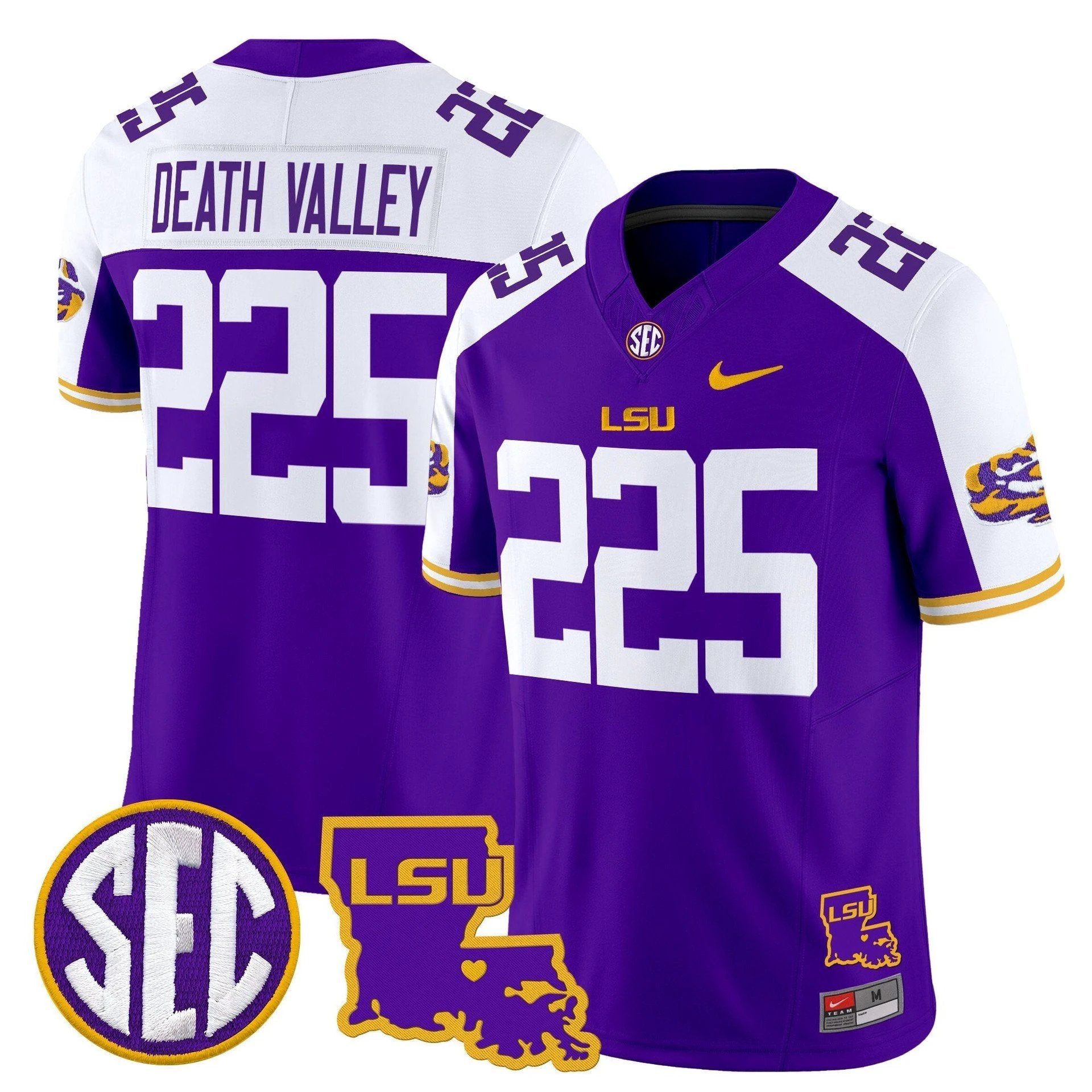 Death Valley Jersey #225 LSU Tigers 2025 Louisiana Patch Stitched Purple Alter by My Store