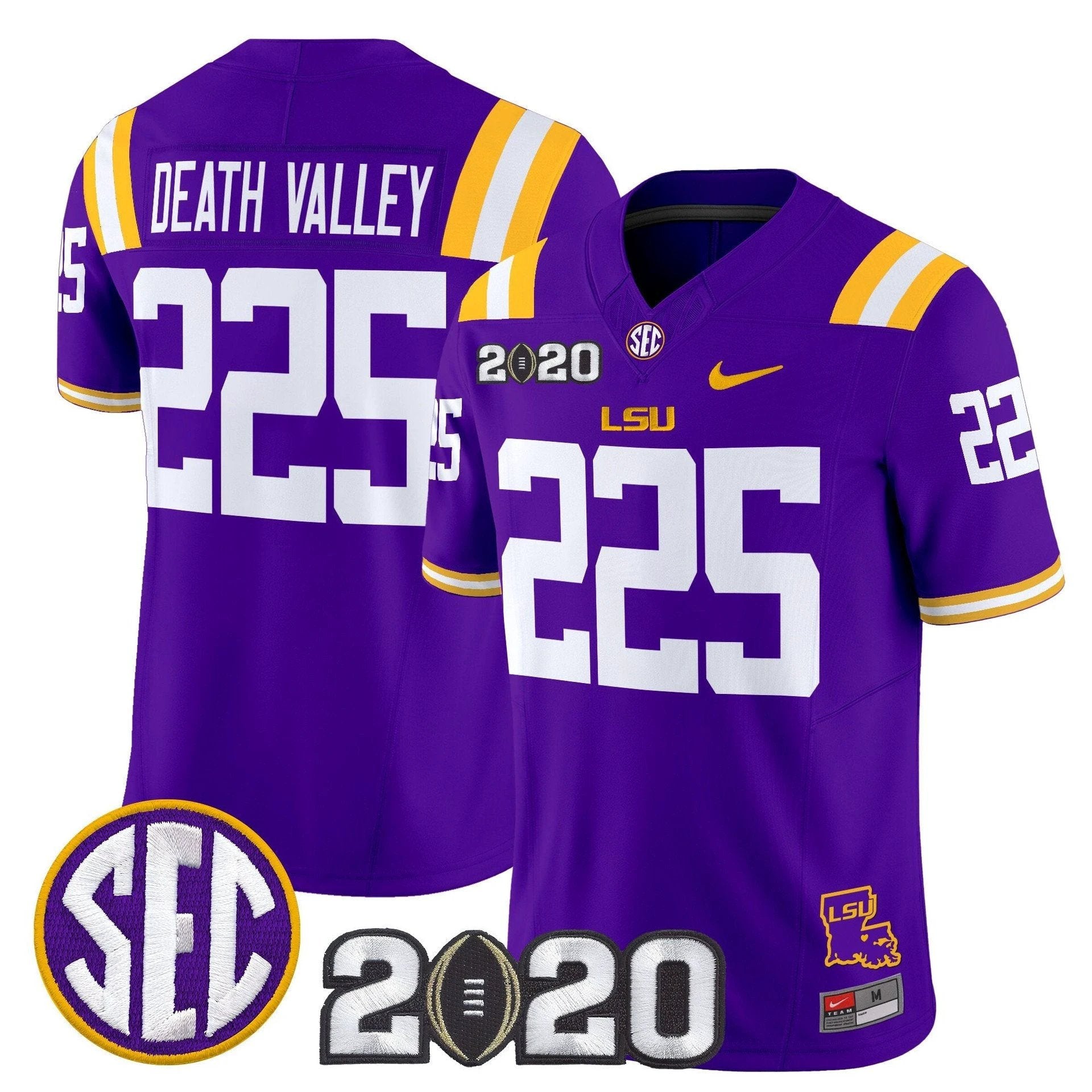 Death Valley Jersey #225 LSU Tigers 2020 National Champions Stitched Purple by My Store NCAA Football Jerseys