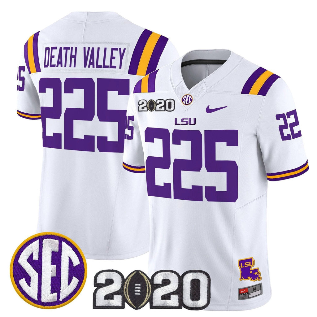 Death Valley Jersey #225 LSU Tigers 2020 National Champions Stitched White by My Store NCAA Football Jerseys