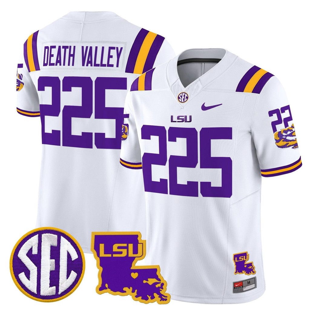 Death Valley Jersey #225 LSU Tigers 2025 Louisiana Patch Stitched White by My Store