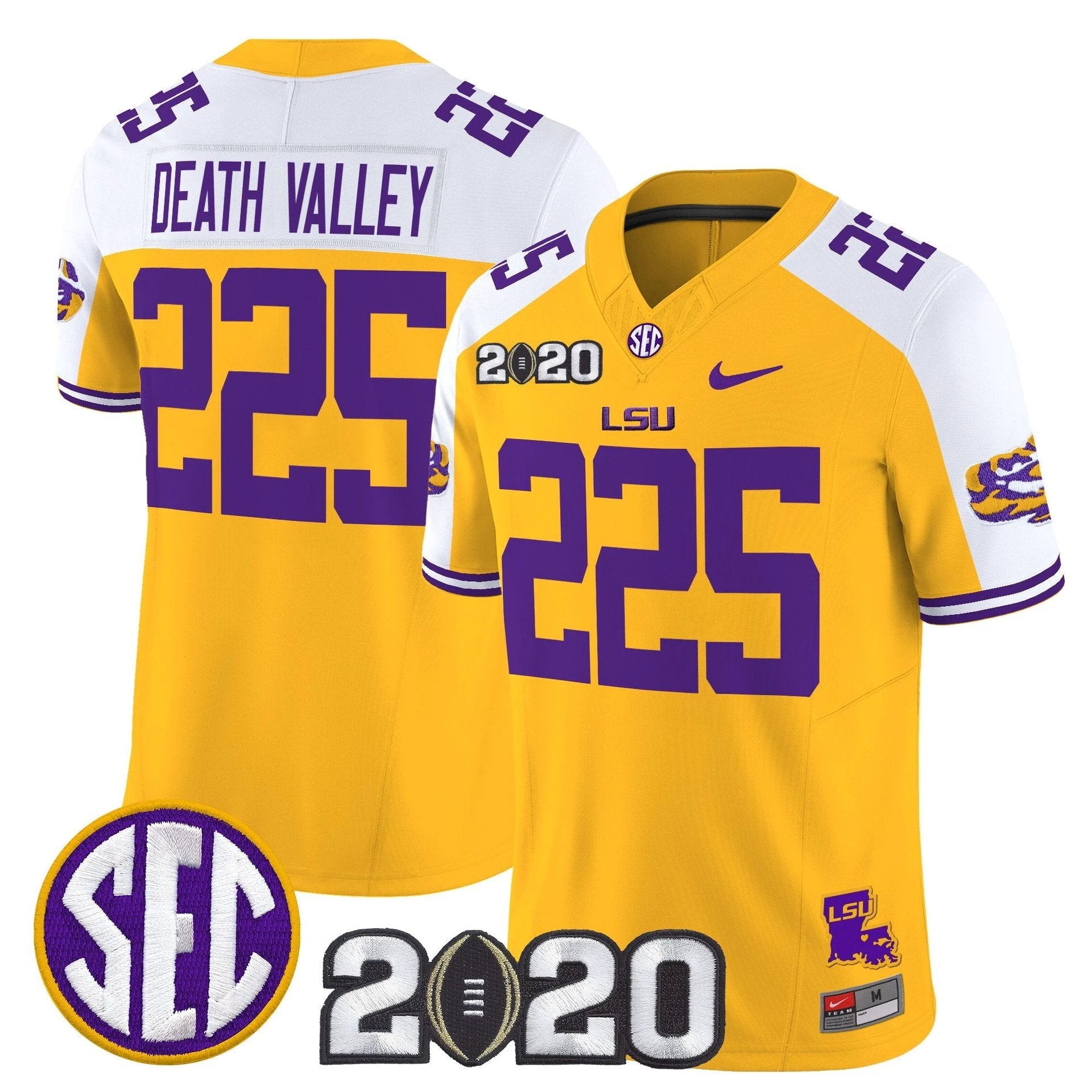 Death Valley Jersey #225 LSU Tigers 2020 National Champions Stitched by My Store NCAA Football Jerseys