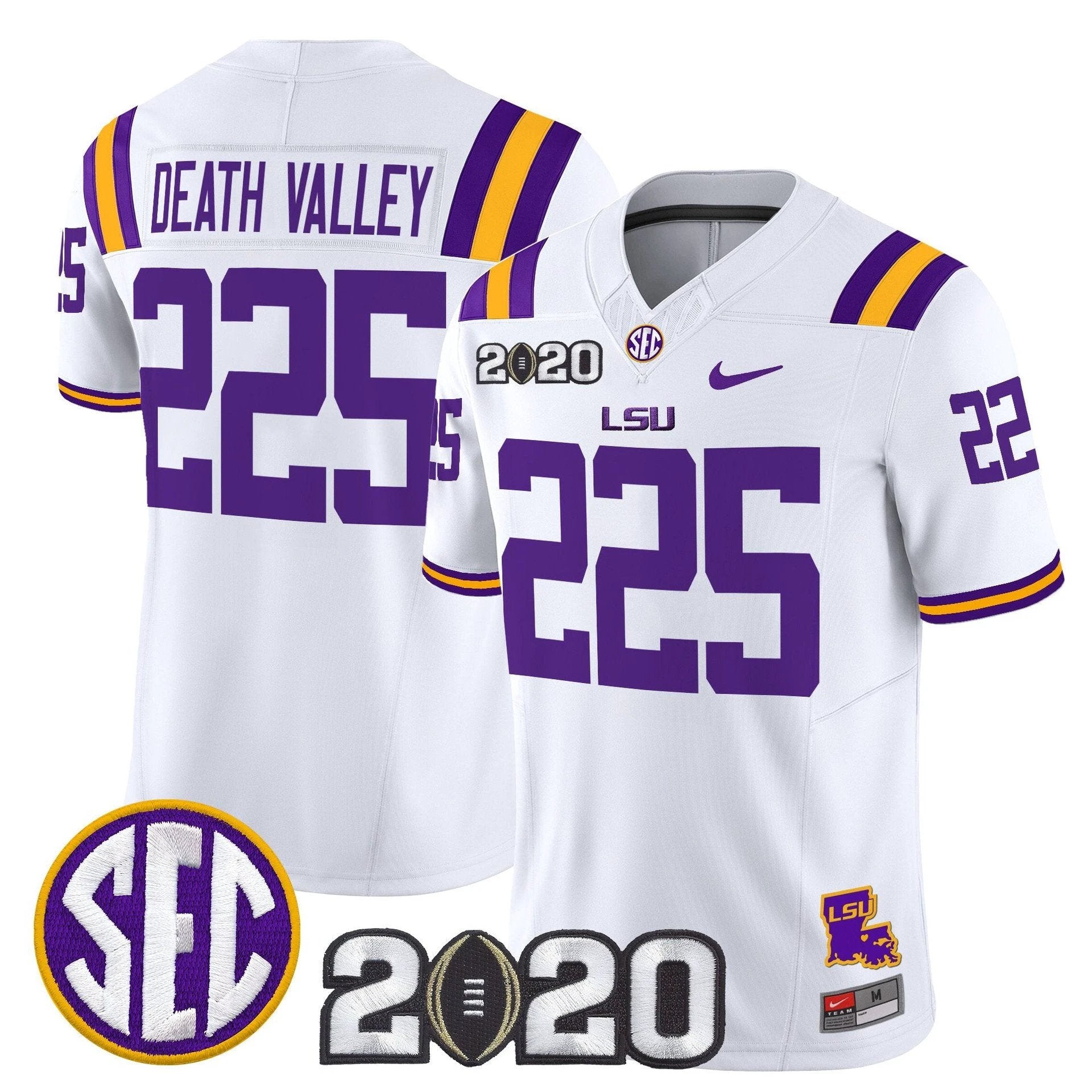 Death Valley Jersey #225 LSU Tigers 2020 National Champions Stitched by My Store NCAA Football Jerseys