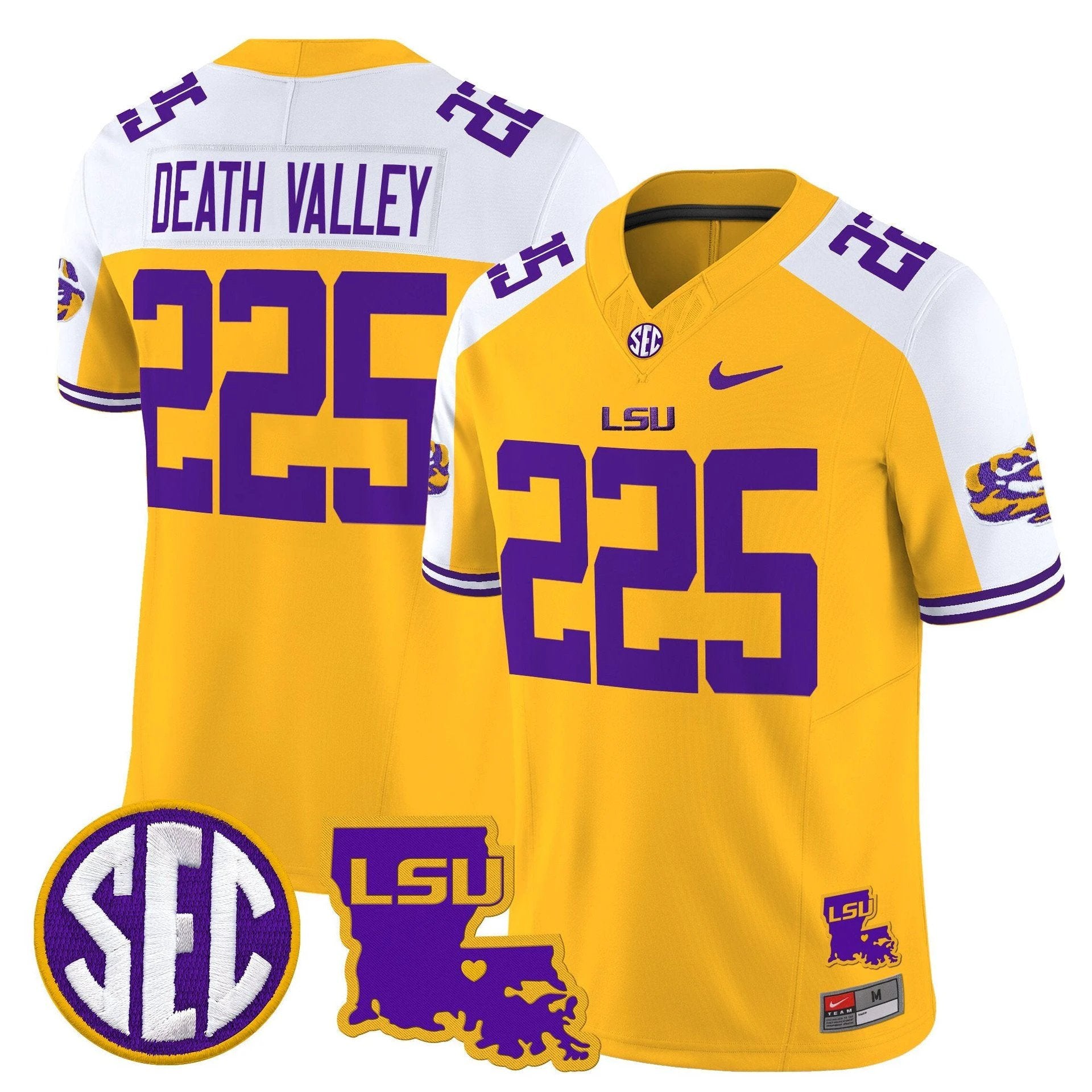 Death Valley Jersey #225 LSU Tigers 2025 Louisiana Patch Stitched by My Store NCAA Football Jerseys