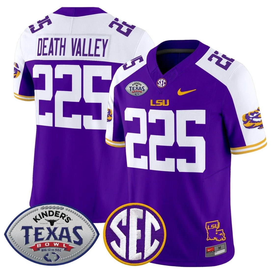 Death Valley Jersey #225 LSU Tigers 2025 Texas Bowl Vapor Stitched by My Store NCAA Football Jerseys