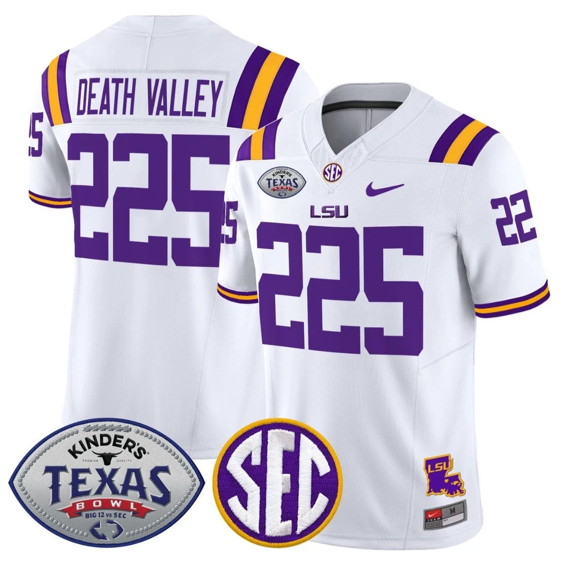 Death Valley Jersey #225 LSU Tigers 2025 Texas Bowl Vapor Stitched by My Store NCAA Football Jerseys