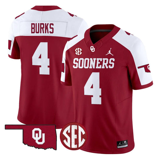 Deion Burks Jersey #4 Oklahoma Sooners 2025 Vapor Limited Stitched Alternate by My Store NCAA Football Jerseys