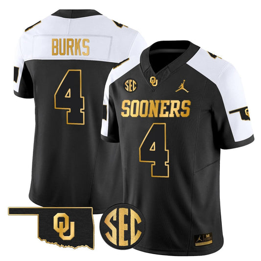 Deion Burks Jersey #4 Oklahoma Sooners 2025 Gold Limited Stitched by My Store NCAA Football Jerseys