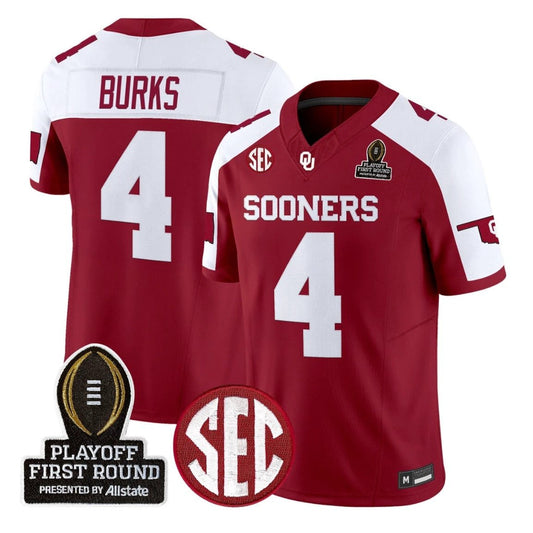 Deion Burks Jersey #4 Oklahoma Sooners 2025 Playoff First Round Stitched by My Store NCAA Football Jerseys