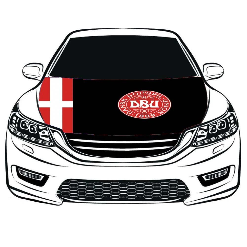 Denmark National Team Car Hood Cover Flag ,DANSK BOLDSPIL UNION Engine Banner,3.3X5ft/6X7FT,100% Polyester Elastic Fabrics Can be Washed by flagsshop