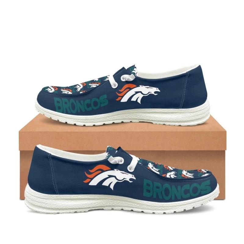 Denver Broncos Navy Team Name Logo Canvas Sneaker Shoes For Men Women Fans by Crocs