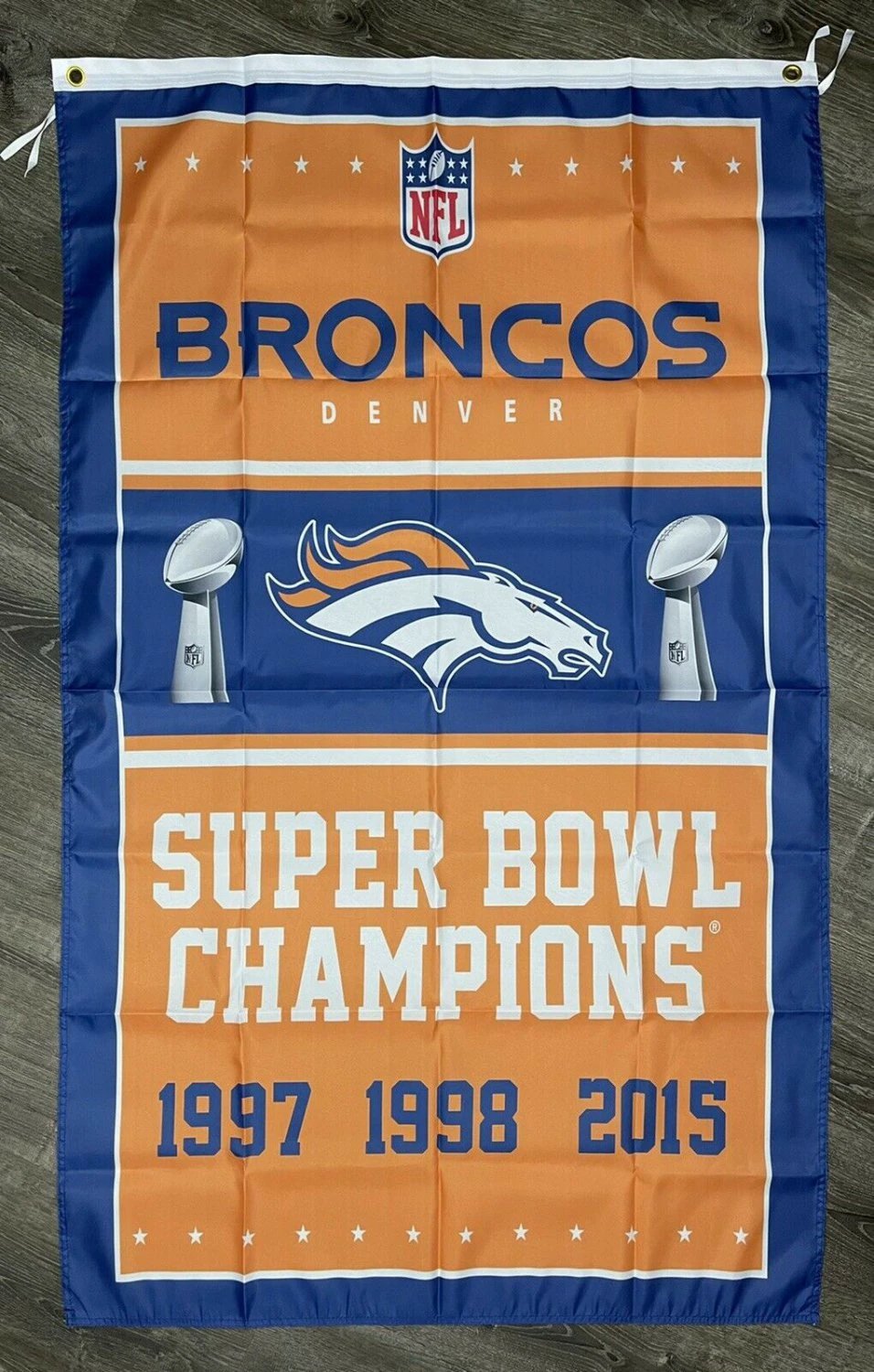 Denver Broncos Super Bowl Championship Flag 3x5 ft Sports Banner Man-Cave by flagsjustdoit