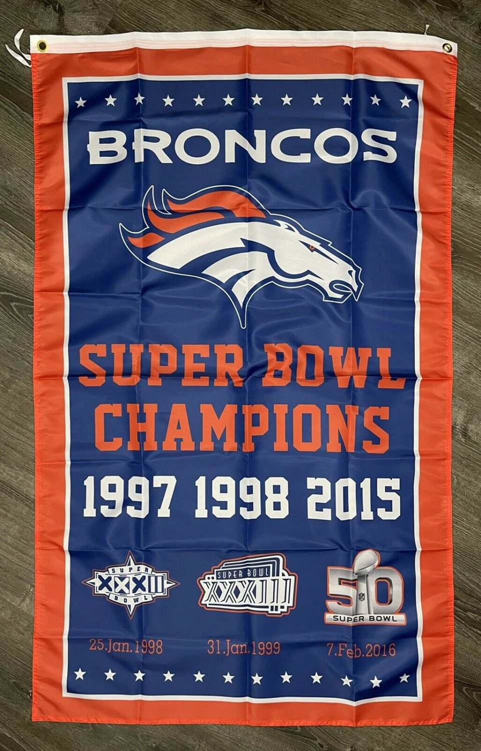 Denver Broncos Vertical Super Bowl Championship Flag 3x5 ft Sports Banner Man-Cave by flagsjustdoit
