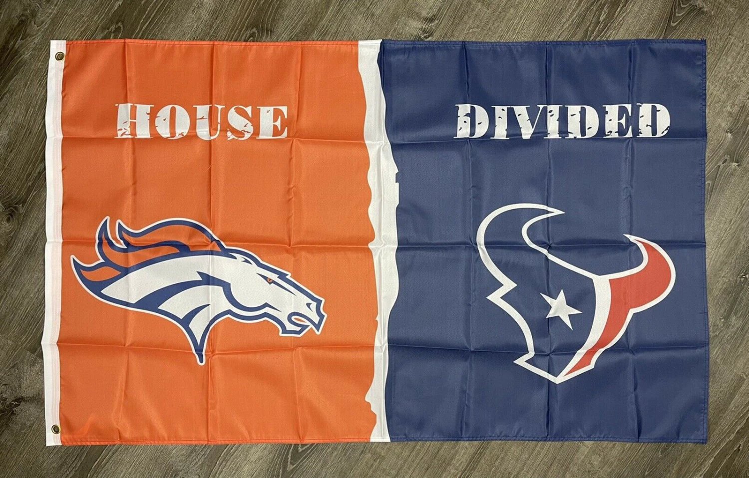 Denver Broncos vs Houston Texans House Divided Flag 3x5 ft Sports Banner by flagsjustdoit